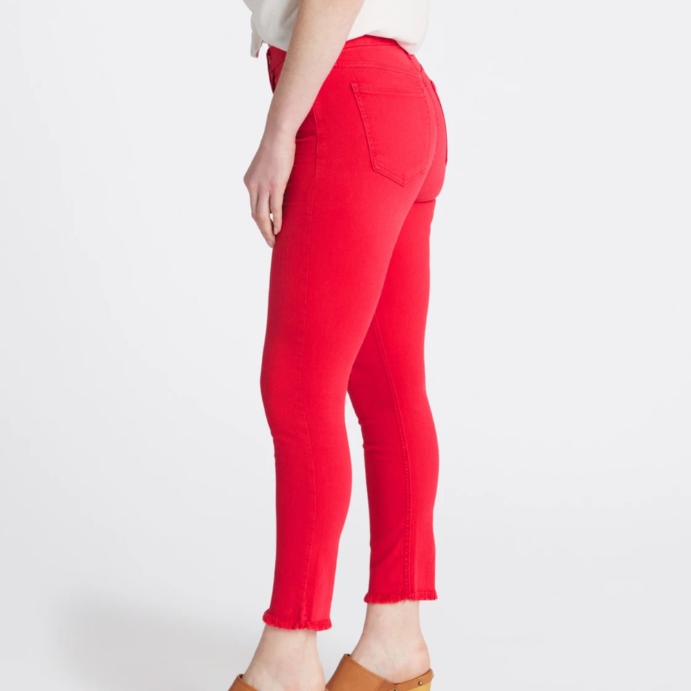 JEN7 BY 7 FOR ALL MANKIND Cropped Frayed Hem Skinny Jean, Red, size 14–like new - Picture 4 of 7